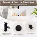Mobile bagno Costway 25" con lavabo, ante, ripiano aperto, alzatina, rubinetto e piletta a scomparsa