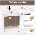 Mobile bagno Costway 25" con lavabo, ante, ripiano aperto, alzatina, rubinetto e piletta a scomparsa