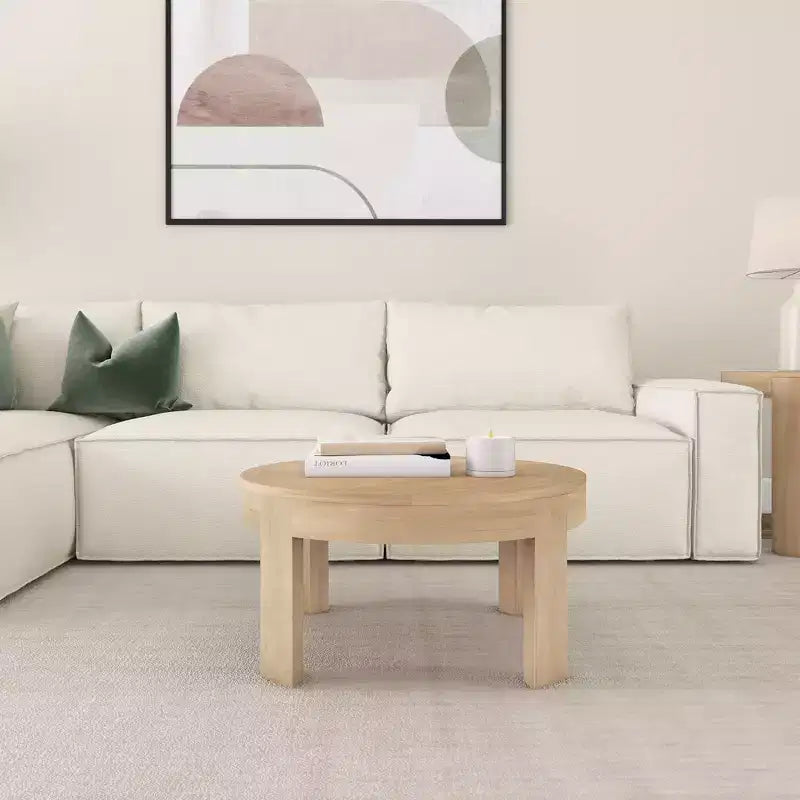 Tavolino da caffè rotondo a contorno in legno massello Plank+Beam, tavolino da caffè da 30 pollici, tavolini da caffè per soggiorno, tavolino moderno per piccoli spazi