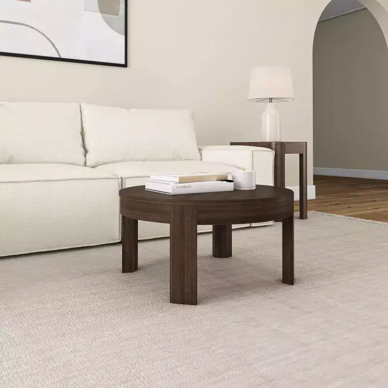Tavolino da caffè rotondo a contorno in legno massello Plank+Beam, tavolino da caffè da 30 pollici, tavolini da caffè per soggiorno, tavolino moderno per piccoli spazi