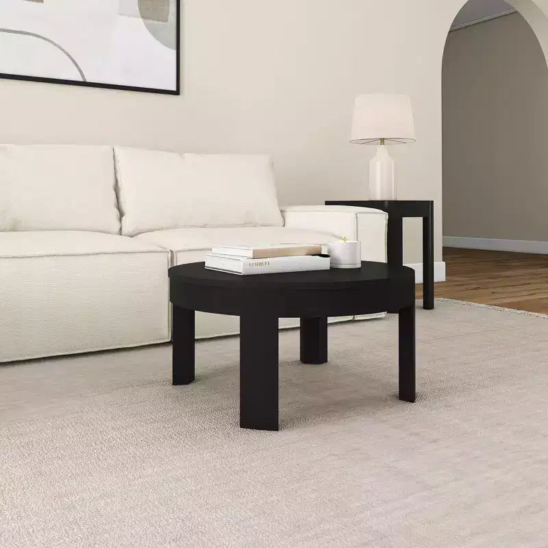Tavolino da caffè rotondo a contorno in legno massello Plank+Beam, tavolino da caffè da 30 pollici, tavolini da caffè per soggiorno, tavolino moderno per piccoli spazi