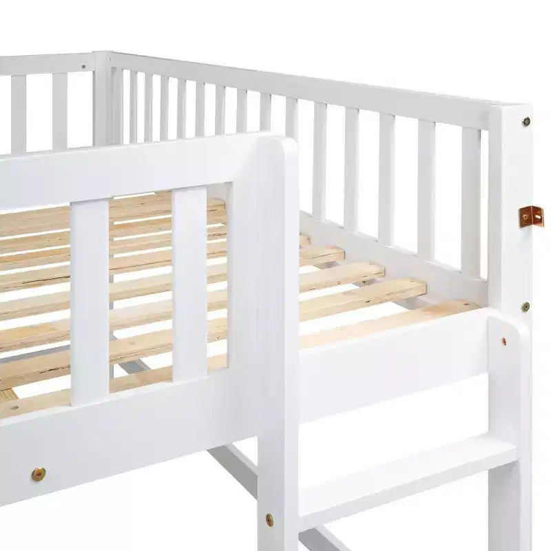 Letto a soppalco basso Full/Twin con scaletta e scivolo, struttura letto in legno, non necessita di box spring - HABITRIO