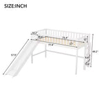 Letto a soppalco basso Full/Twin con scaletta e scivolo, struttura letto in legno, non necessita di box spring - HABITRIO