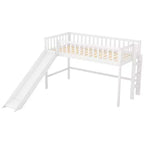 Letto a soppalco basso Full/Twin con scaletta e scivolo, struttura letto in legno, non necessita di box spring - HABITRIO