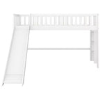 Letto a soppalco basso Full/Twin con scaletta e scivolo, struttura letto in legno, non necessita di box spring - HABITRIO