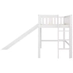 Letto a soppalco basso Full/Twin con scaletta e scivolo, struttura letto in legno, non necessita di box spring - HABITRIO