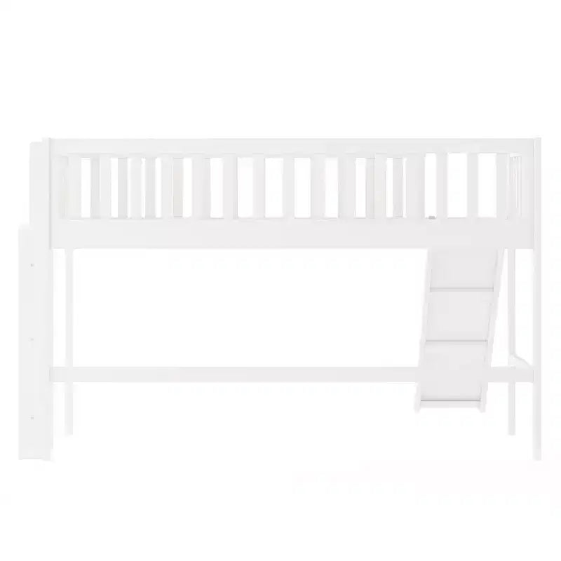 Letto a soppalco basso Full/Twin con scaletta e scivolo, struttura letto in legno, non necessita di box spring - HABITRIO
