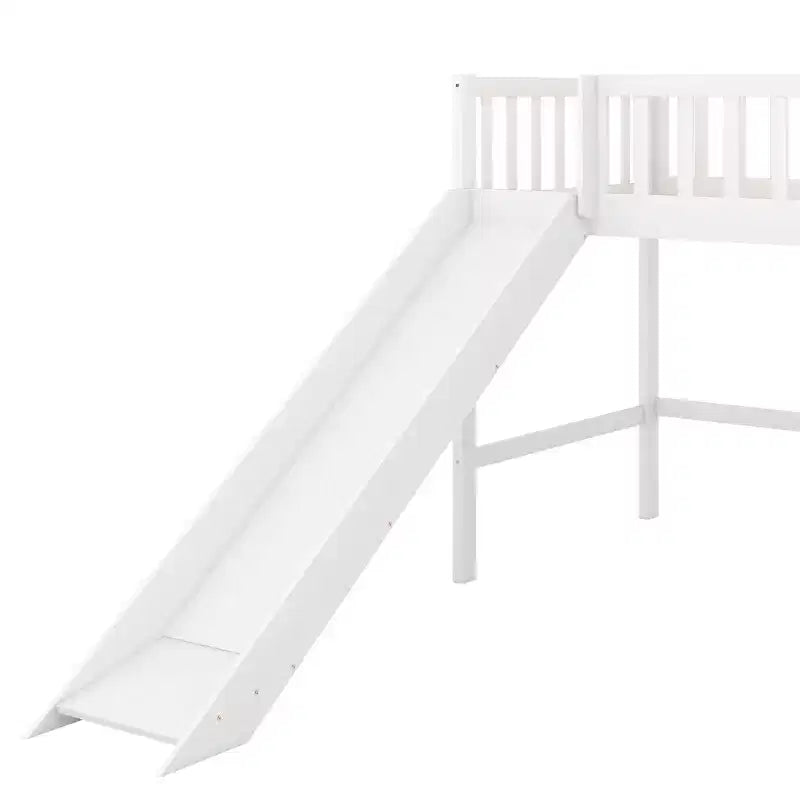 Letto a soppalco basso Full/Twin con scaletta e scivolo, struttura letto in legno, non necessita di box spring - HABITRIO