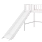 Letto a soppalco basso Full/Twin con scaletta e scivolo, struttura letto in legno, non necessita di box spring - HABITRIO