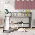Letto a soppalco basso Full/Twin con scaletta e scivolo, struttura letto in legno, non necessita di box spring - HABITRIO