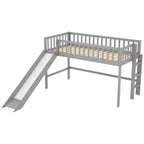 Letto a soppalco basso Full/Twin con scaletta e scivolo, struttura letto in legno, non necessita di box spring - HABITRIO