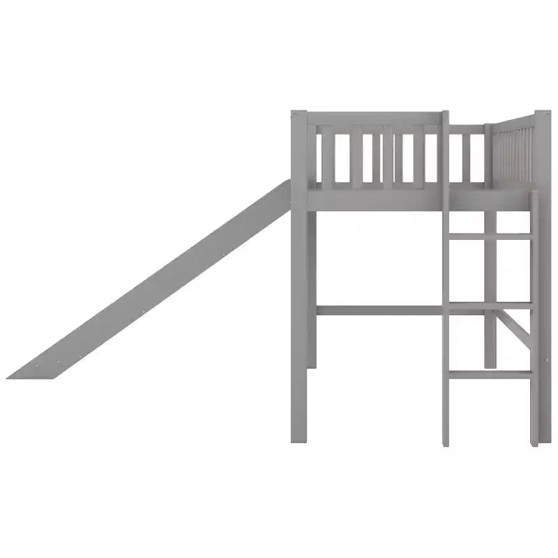 Letto a soppalco basso Full/Twin con scaletta e scivolo, struttura letto in legno, non necessita di box spring - HABITRIO