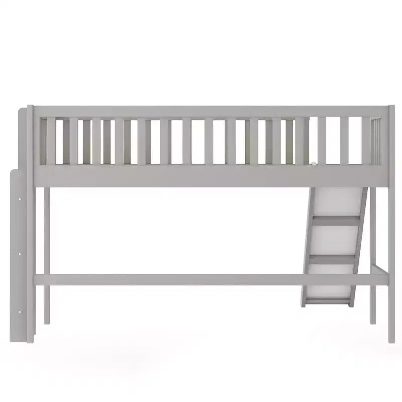 Letto a soppalco basso Full/Twin con scaletta e scivolo, struttura letto in legno, non necessita di box spring - HABITRIO