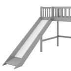 Letto a soppalco basso Full/Twin con scaletta e scivolo, struttura letto in legno, non necessita di box spring - HABITRIO