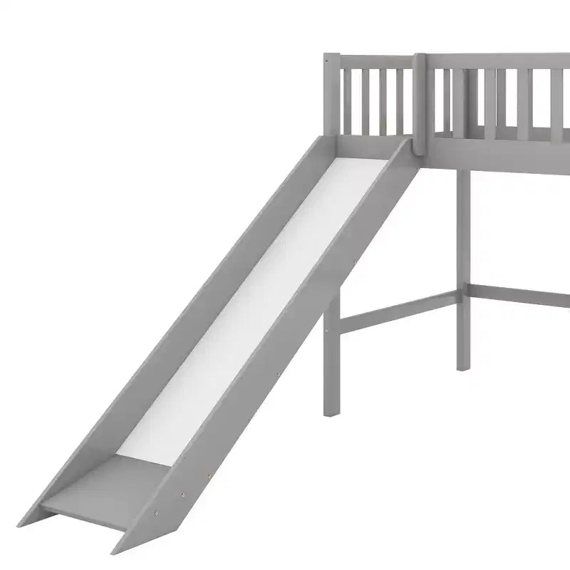 Letto a soppalco basso Full/Twin con scaletta e scivolo, struttura letto in legno, non necessita di box spring - HABITRIO