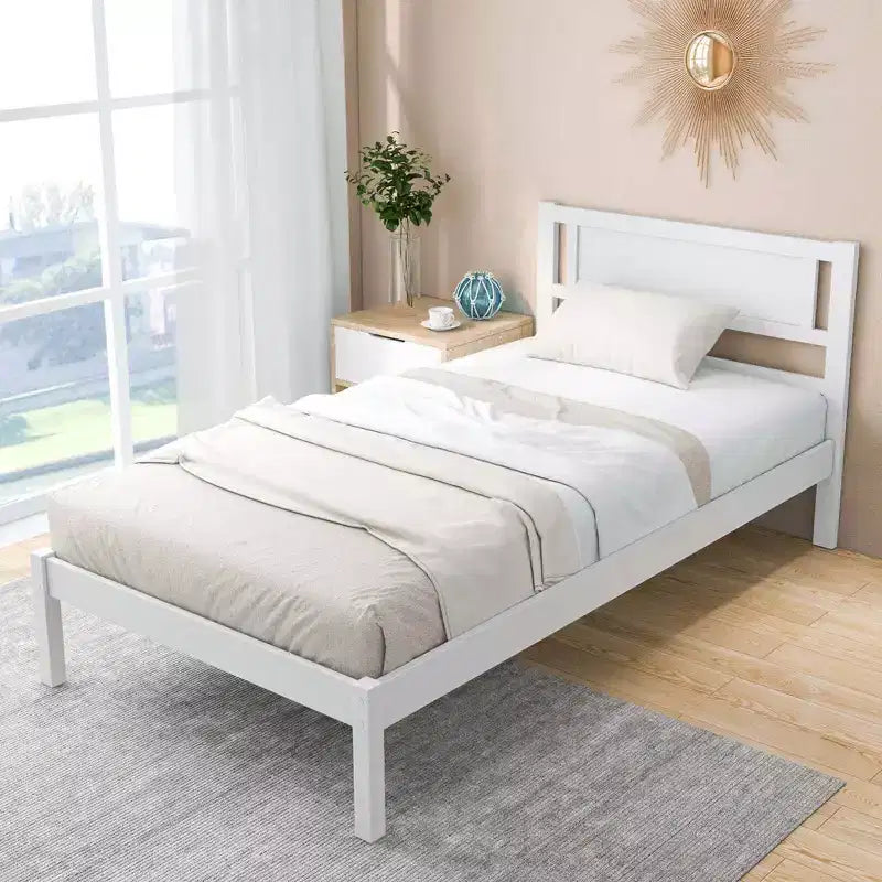 Costway Letto a Piattaforma in Legno Matrimoniale/Una Piazza e Mezza/Matrimoniale Grande con 12 Doghe, Testiera e Contenitore Sottoletto, Bianco