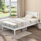Costway Letto a Piattaforma in Legno Matrimoniale/Una Piazza e Mezza/Matrimoniale Grande con 12 Doghe, Testiera e Contenitore Sottoletto, Bianco