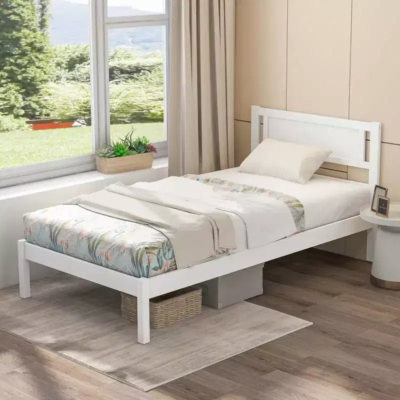 Costway Letto a Piattaforma in Legno Matrimoniale/Una Piazza e Mezza/Matrimoniale Grande con 12 Doghe, Testiera e Contenitore Sottoletto, Bianco