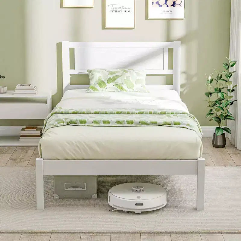 Costway Letto a Piattaforma in Legno Matrimoniale/Una Piazza e Mezza/Matrimoniale Grande con 12 Doghe, Testiera e Contenitore Sottoletto, Bianco