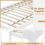Costway Letto a Piattaforma in Legno Matrimoniale/Una Piazza e Mezza/Matrimoniale Grande con 12 Doghe, Testiera e Contenitore Sottoletto, Bianco