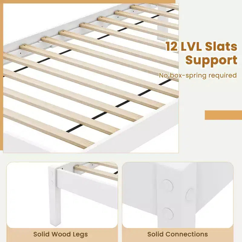 Costway Letto a Piattaforma in Legno Matrimoniale/Una Piazza e Mezza/Matrimoniale Grande con 12 Doghe, Testiera e Contenitore Sottoletto, Bianco
