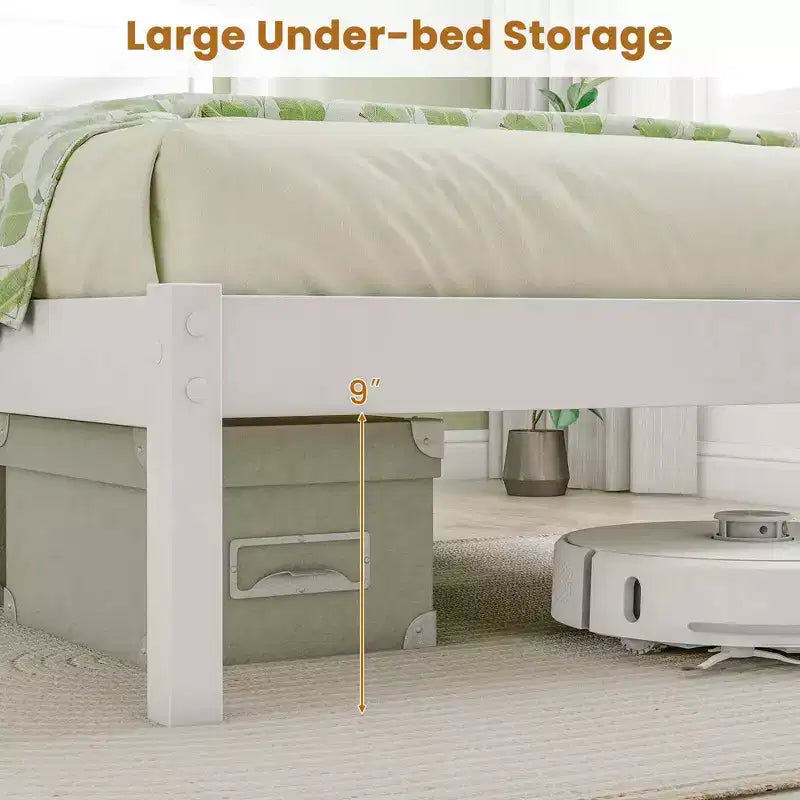 Costway Letto a Piattaforma in Legno Matrimoniale/Una Piazza e Mezza/Matrimoniale Grande con 12 Doghe, Testiera e Contenitore Sottoletto, Bianco