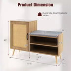 Costway Scarpiera 2 in 1 in Rattan con Panchina, 3 Ripiani Regolabili e Gambe in Legno Massello di Pino
