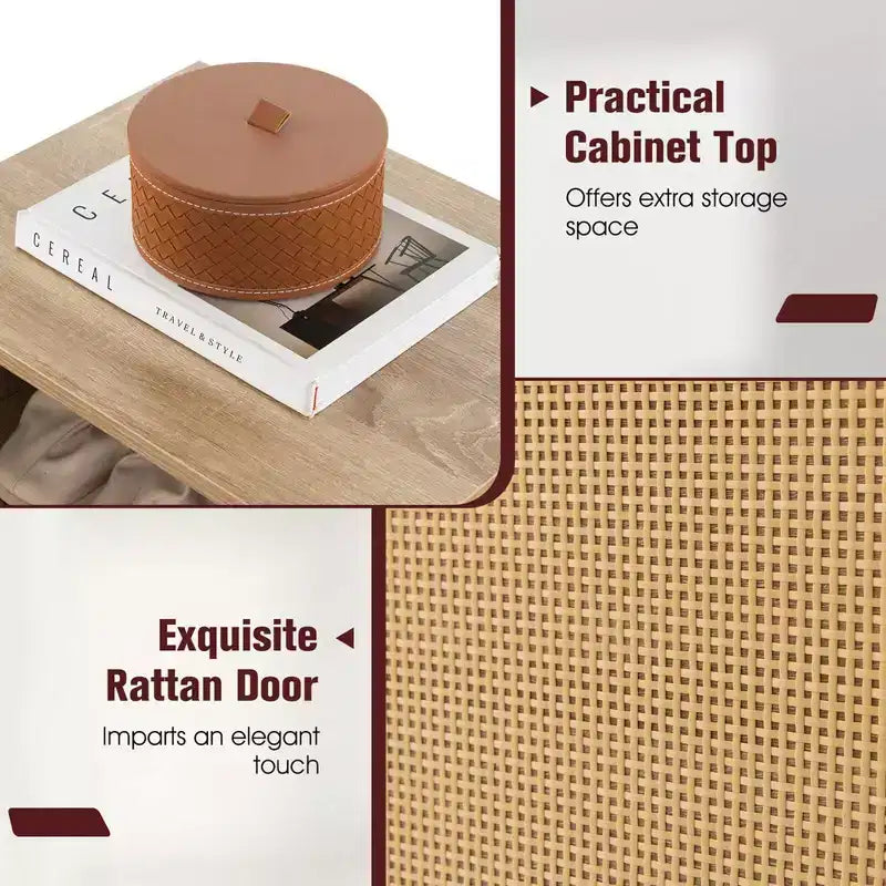 Costway Scarpiera 2 in 1 in Rattan con Panchina, 3 Ripiani Regolabili e Gambe in Legno Massello di Pino