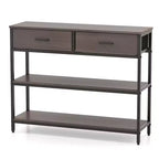 Costway Tavolo Consolle da Ingresso Tavolino Laterale Divano con Cassetti Pieghevoli in Tessuto per Soggiorno Grigio/Marrone Rustico
