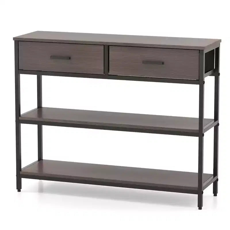 Costway Tavolo Consolle da Ingresso Tavolino Laterale Divano con Cassetti Pieghevoli in Tessuto per Soggiorno Grigio/Marrone Rustico