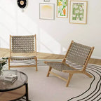 Costway Sedia a Sdraio Moderna in Legno di Teak con Schienale e Seduta Intrecciati in Nylon, Comoda Poltrona da Lettura Marrone/Nero
