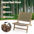 Costway Sedia a Sdraio Moderna in Legno di Teak con Schienale e Seduta Intrecciati in Nylon, Comoda Poltrona da Lettura Marrone/Nero