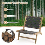 Costway Sedia a Sdraio Moderna in Legno di Teak con Schienale e Seduta Intrecciati in Nylon, Comoda Poltrona da Lettura Marrone/Nero