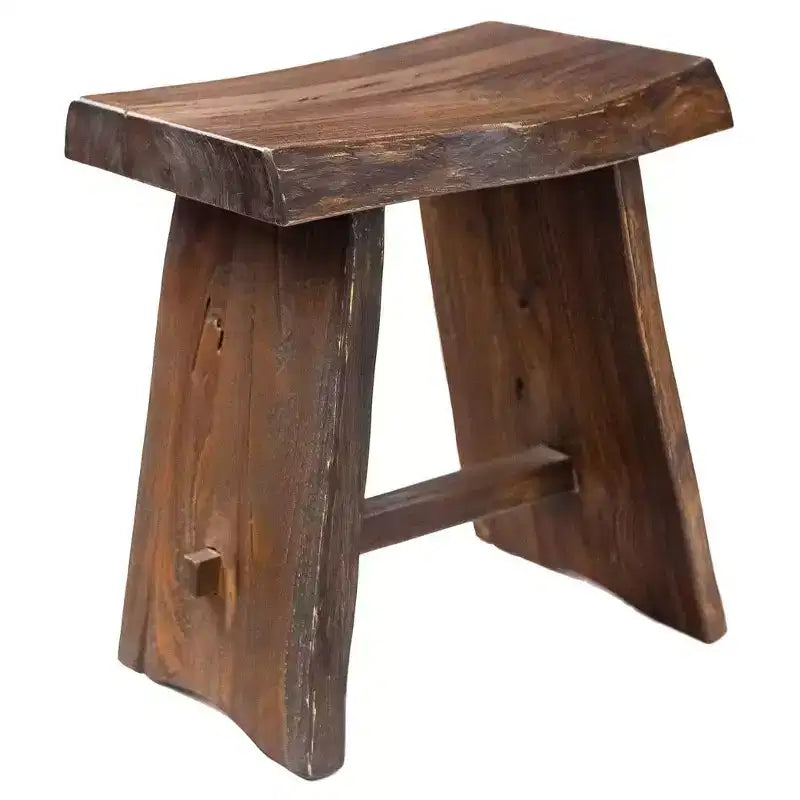Sgabello da doccia e vasca rustico in teak nordico con sedile curvo - Marrone