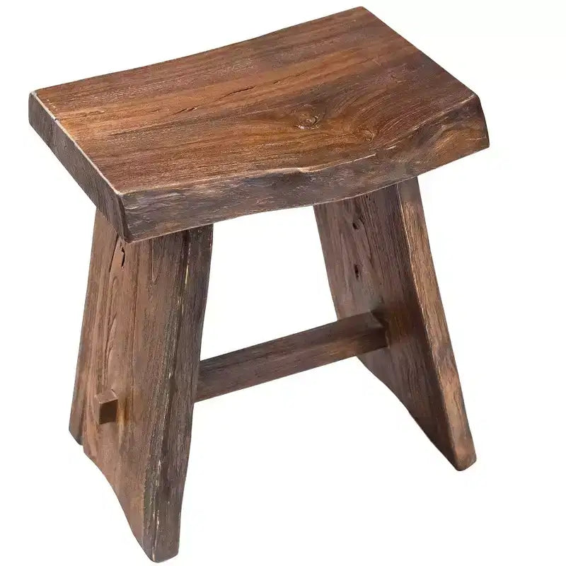 Sgabello da doccia e vasca rustico in teak nordico con sedile curvo - Marrone
