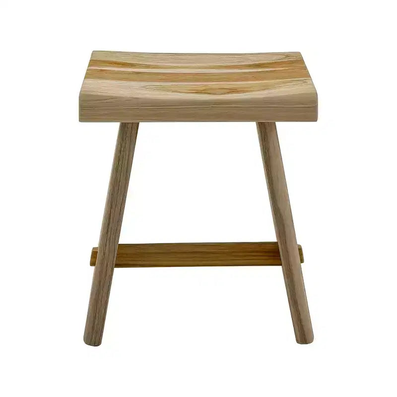 Sgabello da doccia e vasca rustico in teak nordico con sedile curvo - Marrone