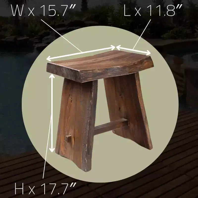 Sgabello da doccia e vasca rustico in teak nordico con sedile curvo - Marrone