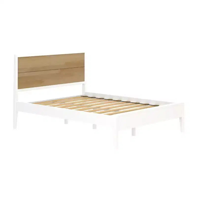 Set Camera da Letto Matrimoniale Duo Plank+Beam in Legno Massello con 2 Comodini, Bianco/Betulla