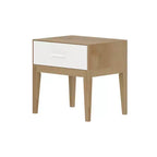 Set Camera da Letto Matrimoniale Duo Plank+Beam in Legno Massello con 2 Comodini, Bianco/Betulla