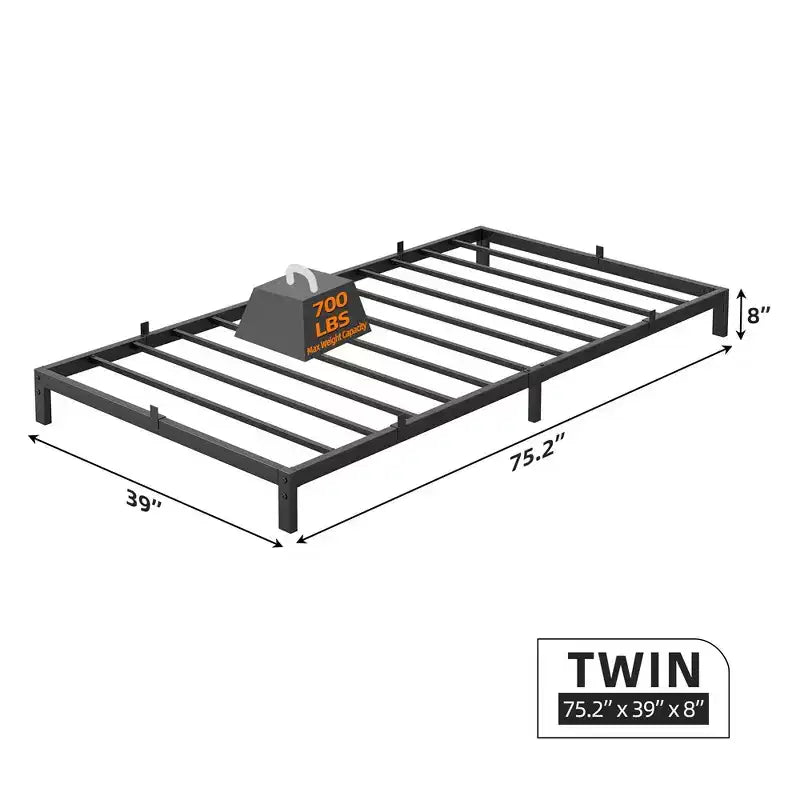 Struttura letto Whizmax da 8 pollici Queen/Full/Twin, base letto a piattaforma bassa in metallo, supporto materasso, senza rumore, facile montaggio, nera