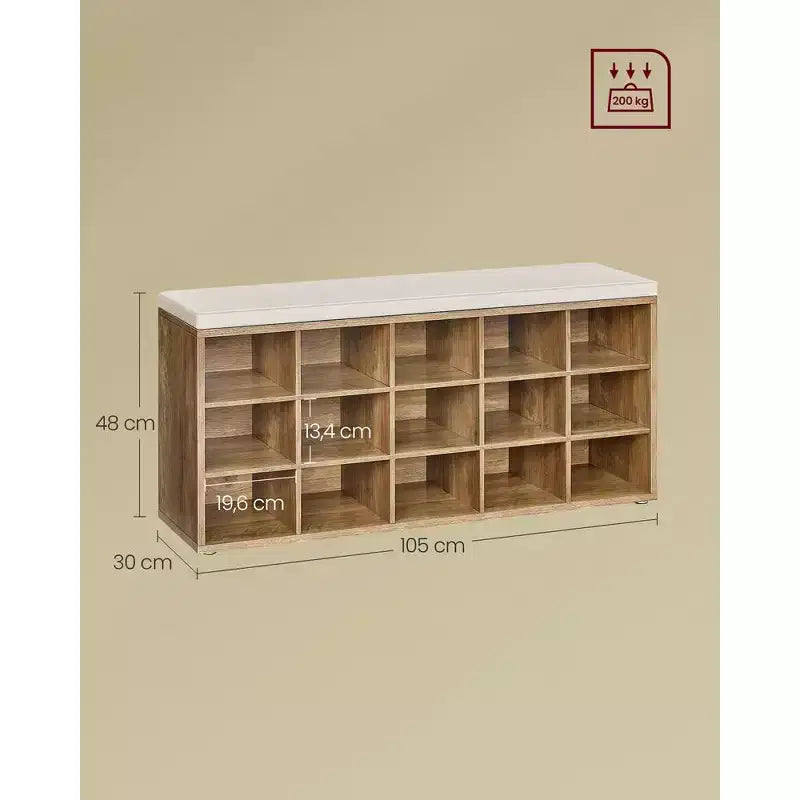 VASAGLE Scarpiera con Panca, Panca Contenitore con Cuscino, 15 Scomparti