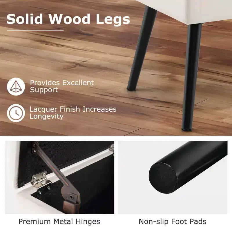 Costway Sgabello Ottomano in Velluto per Toeletta con Contenitore Gambe in Legno Massello Top Ribaltabile per Ingresso Grigio/Beige/Nero