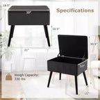 Costway Sgabello Ottomano in Velluto per Toeletta con Contenitore Gambe in Legno Massello Top Ribaltabile per Ingresso Grigio/Beige/Nero