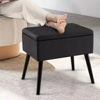 Costway Sgabello Ottomano in Velluto per Toeletta con Contenitore Gambe in Legno Massello Top Ribaltabile per Ingresso Grigio/Beige/Nero
