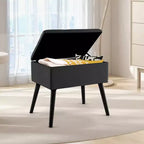 Costway Sgabello Ottomano in Velluto per Toeletta con Contenitore Gambe in Legno Massello Top Ribaltabile per Ingresso Grigio/Beige/Nero
