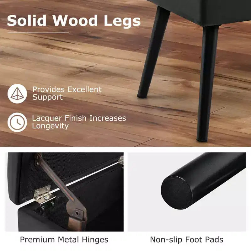 Costway Sgabello Ottomano in Velluto per Toeletta con Contenitore Gambe in Legno Massello Top Ribaltabile per Ingresso Grigio/Beige/Nero