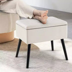 Costway Sgabello Ottomano in Velluto per Toeletta con Contenitore Gambe in Legno Massello Top Ribaltabile per Ingresso Grigio/Beige/Nero
