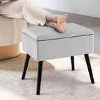 Costway Sgabello Ottomano in Velluto per Toeletta con Contenitore Gambe in Legno Massello Top Ribaltabile per Ingresso Grigio/Beige/Nero