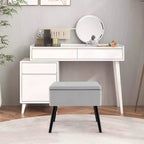 Costway Sgabello Ottomano in Velluto per Toeletta con Contenitore Gambe in Legno Massello Top Ribaltabile per Ingresso Grigio/Beige/Nero