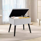 Costway Sgabello Ottomano in Velluto per Toeletta con Contenitore Gambe in Legno Massello Top Ribaltabile per Ingresso Grigio/Beige/Nero